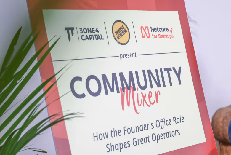 Signboard for COMMUNITY Mixer event on how the founder's office role shapes great operators.