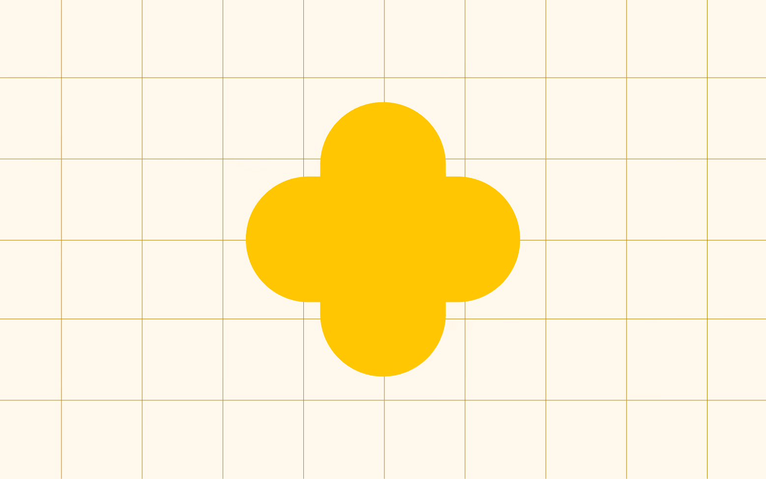 Yellow rounded cross shape centered on a beige grid background.